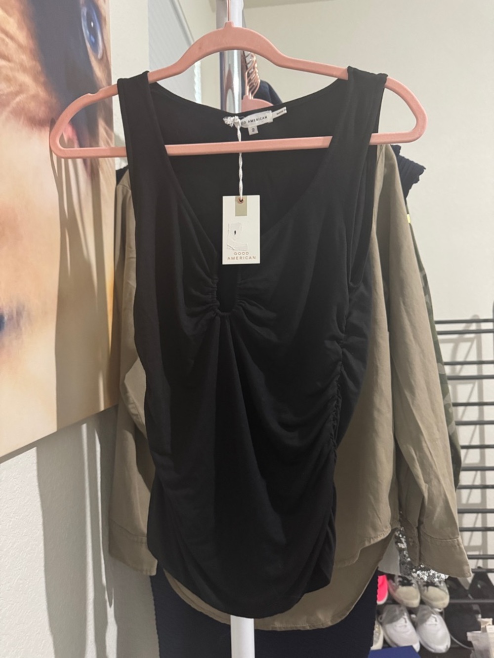 NWT good American Black Jersey Top Sz M
